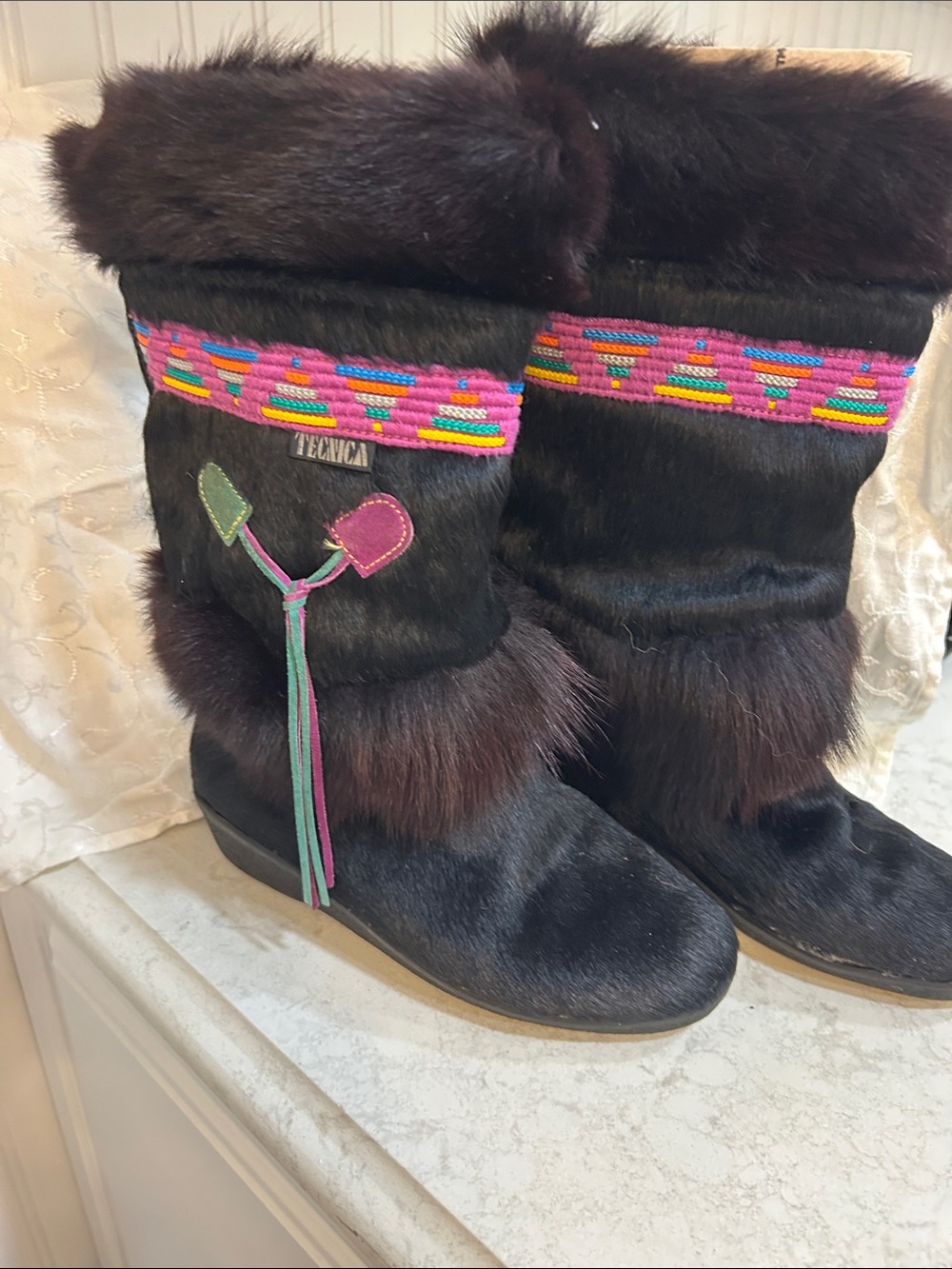 Tecnica Black Fur Winter Boots with Multicolor Trim